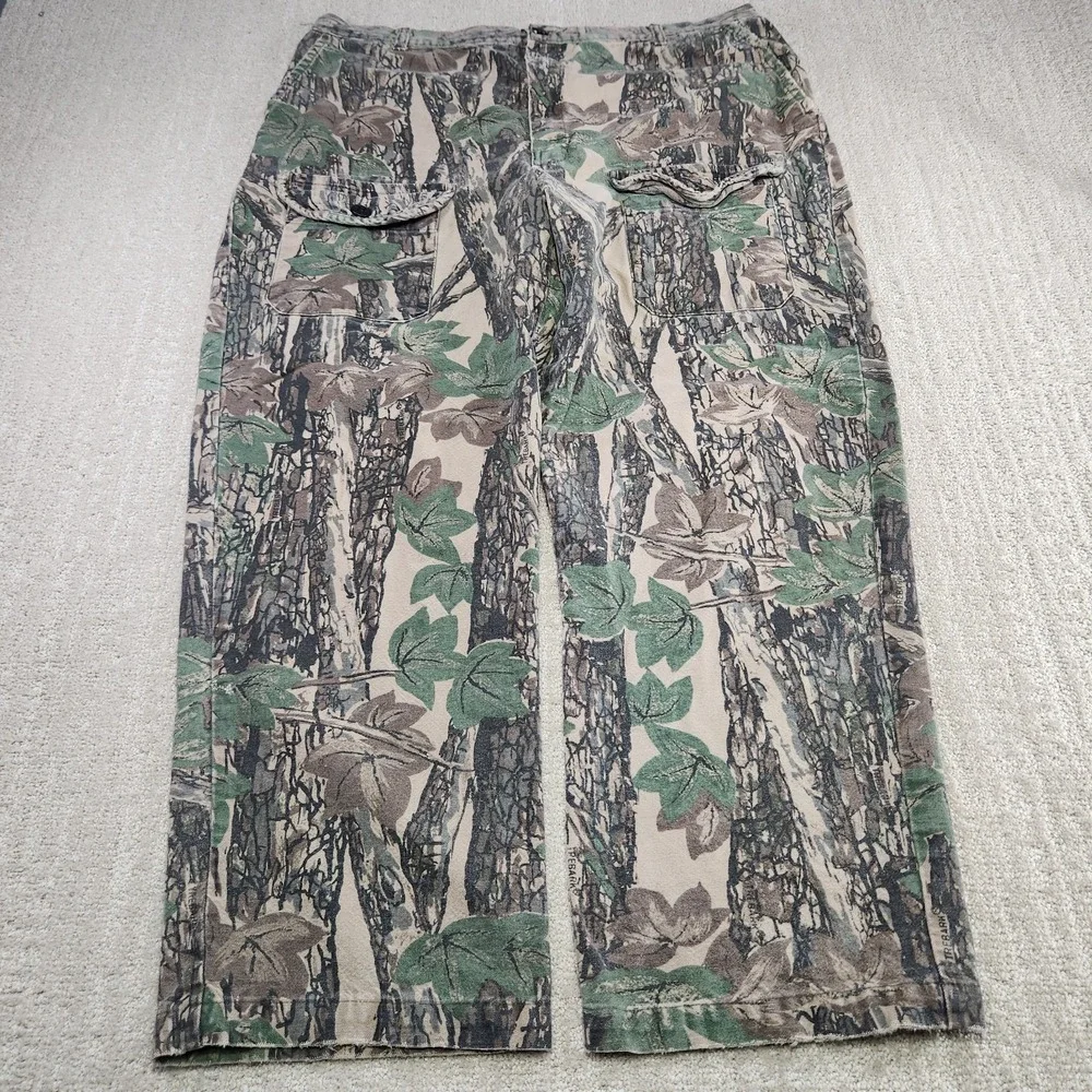 Vintage Camo Cargo Pants Men 36x30 Trebark Camouflage Front Pocket‎ Canvas Baggy